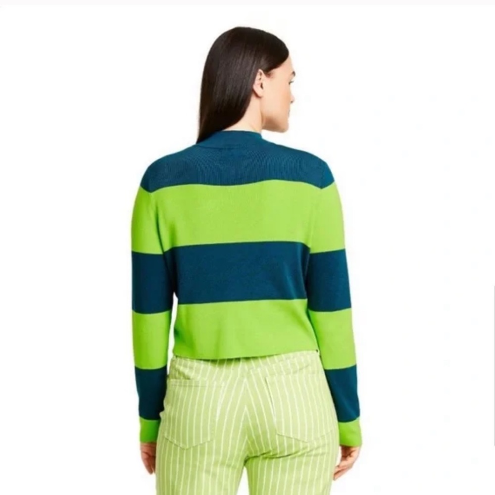 Victor Glemaud x Target Striped Mock Neck Knit Sweater Teal Blue/Green size XL - Picture 3 of 4